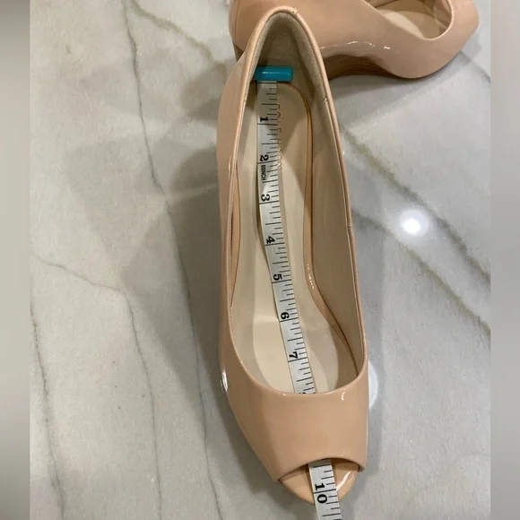 Cole Haan Wedge Heels Size 9.5 Nude Beige Peep Toe NWOB - Picture 16 of 16